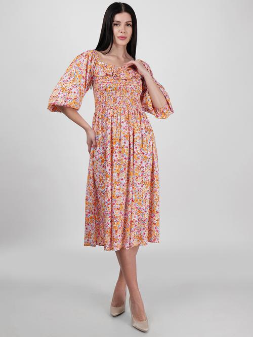 women square neck floral printed fit & flare dress - 21693320 -  Standard Image - 0