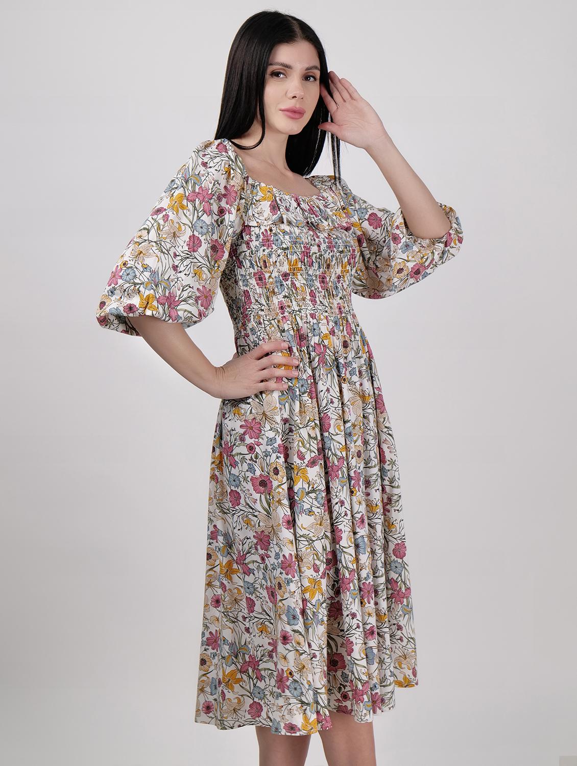 women square neck floral printed fit & flare dress - 21693321 -  Standard Image - 1