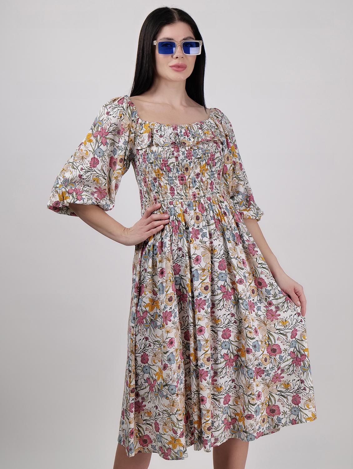 women square neck floral printed fit & flare dress - 21693321 - Standard Image - 4