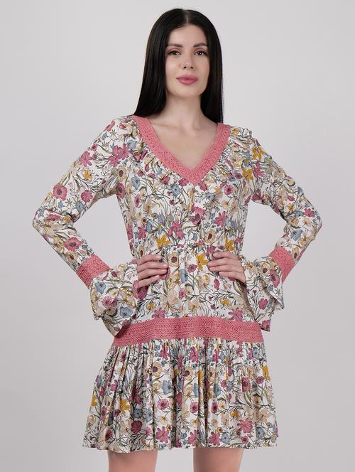 women v-neck floral printed tiered dress - 21693323 -  Standard Image - 0