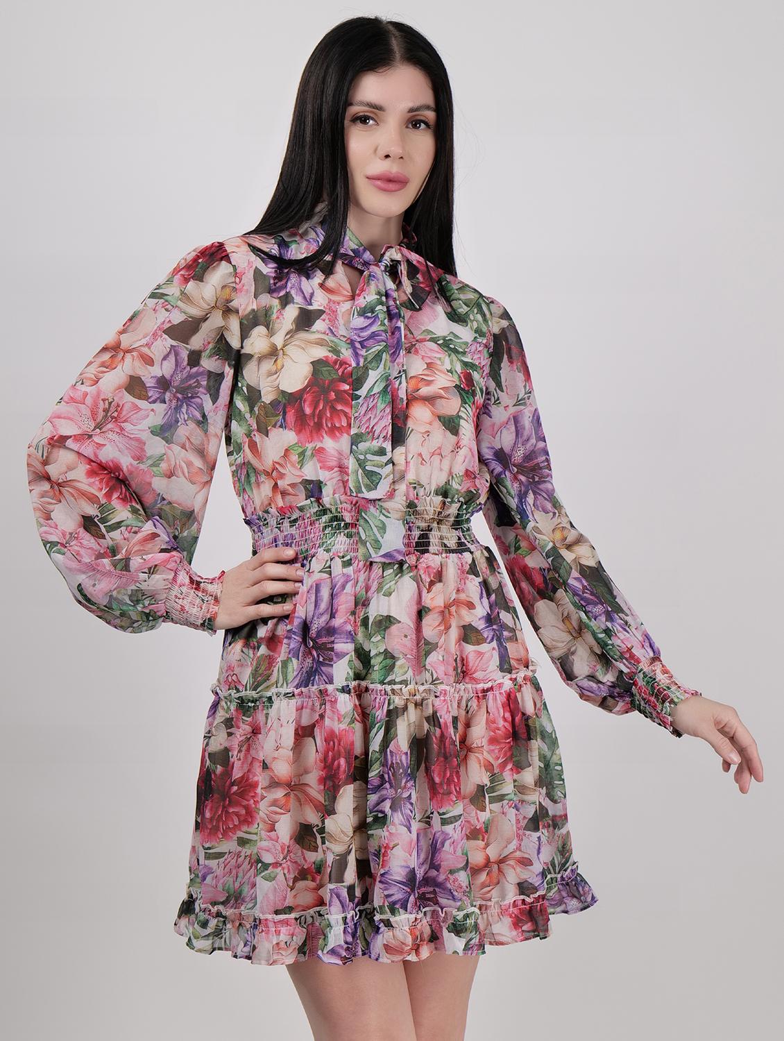 women tie up neck floral printed tiered dress - 21693326 -  Zoom Image - 0