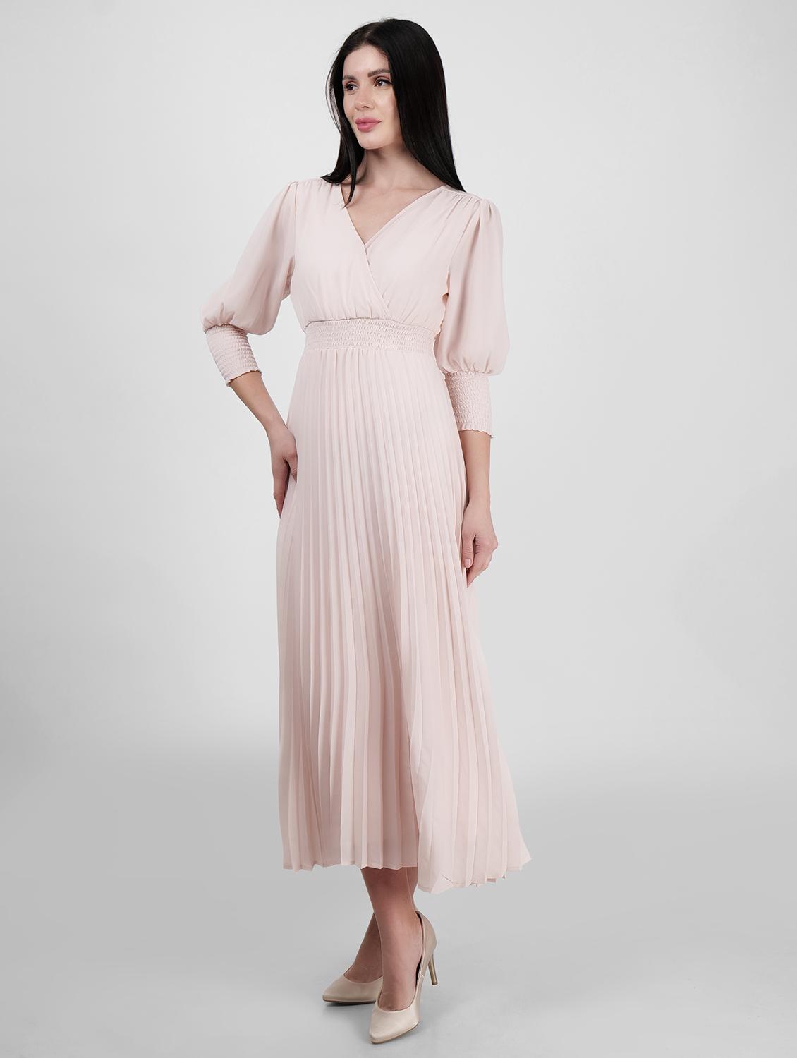 women overlap neck solid fit & flare dress - 21693329 -  Standard Image - 1