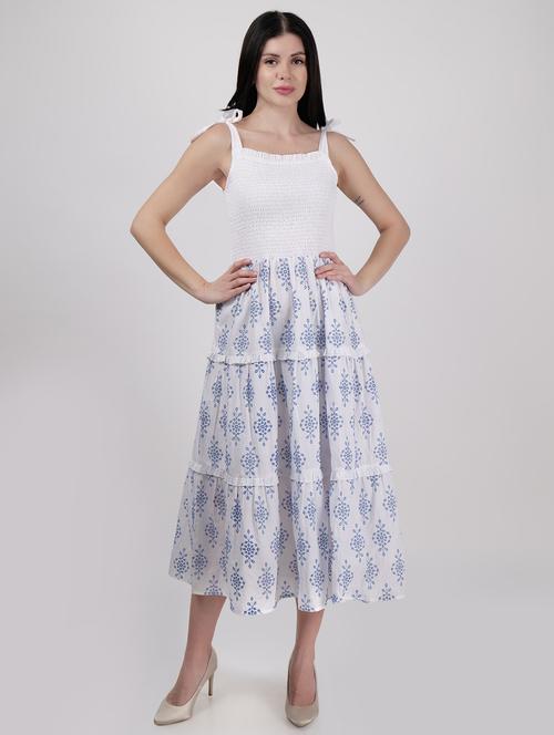 women tie up neck printed tiered dress - 21693330 - Standard Image - 0