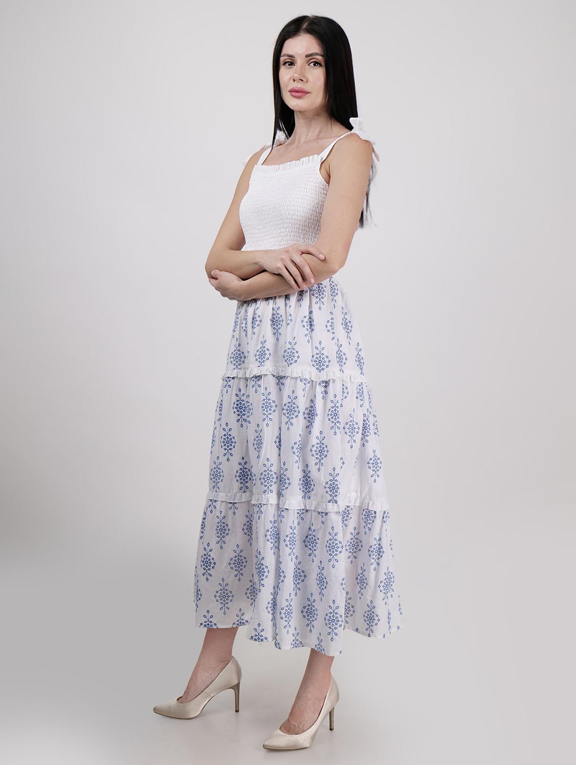 women tie up neck printed tiered dress - 21693330 - Standard Image - 1