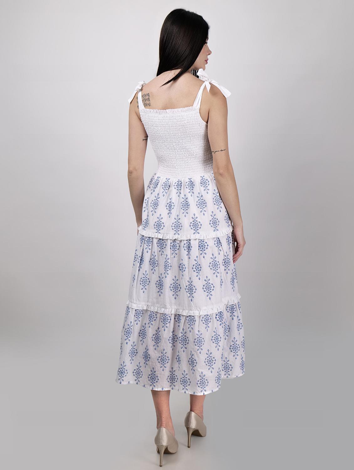 women tie up neck printed tiered dress - 21693330 - Standard Image - 4