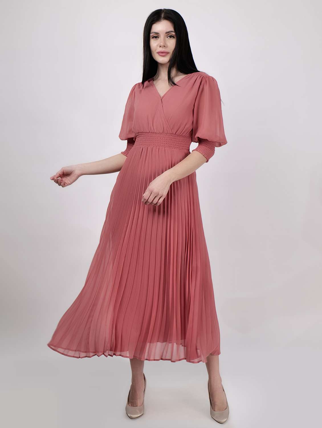 women overlap neck solid fit & flare dress