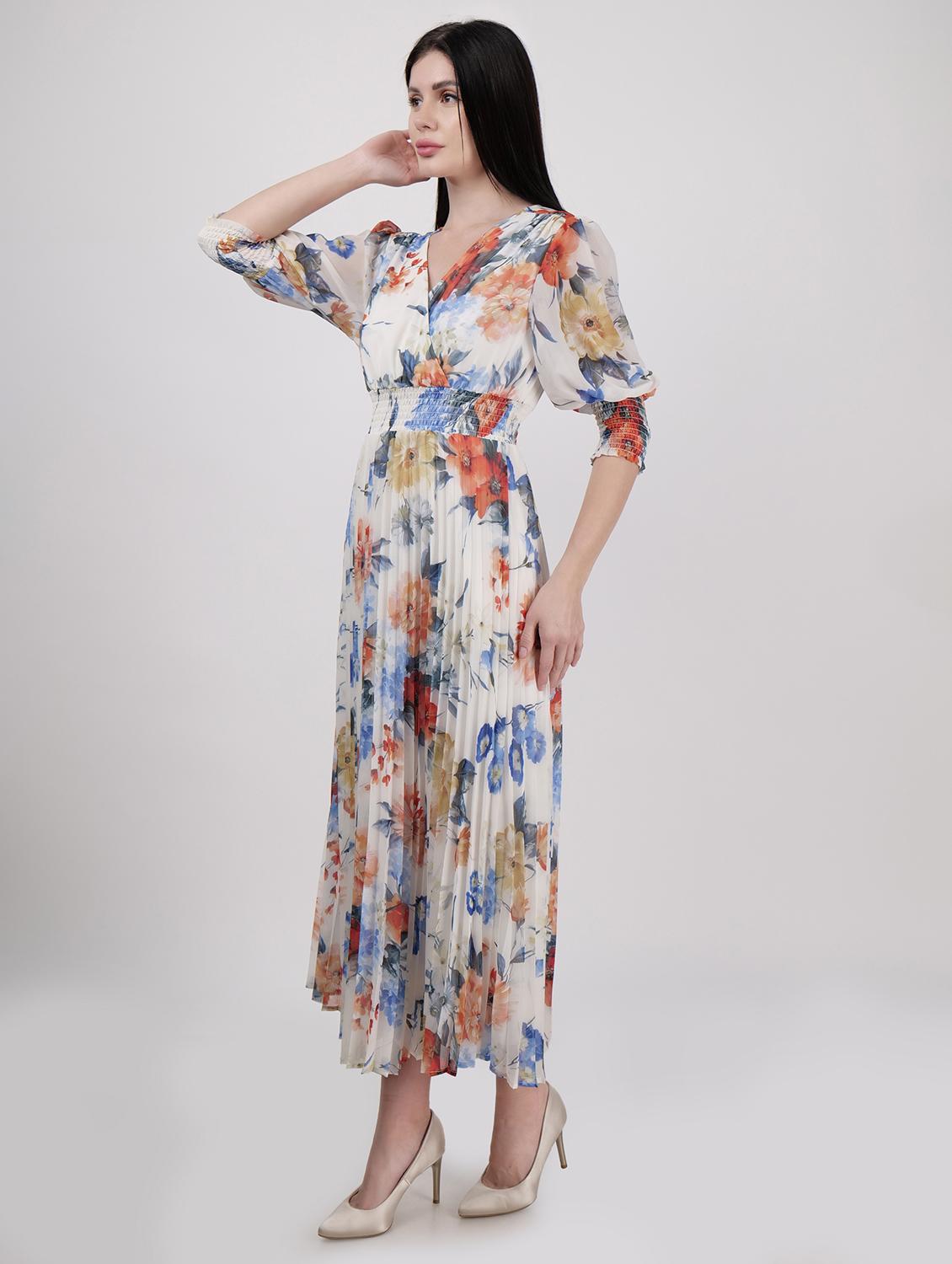 women overlap neck floral printed fit & flare dress - 21693334 -  Standard Image - 1