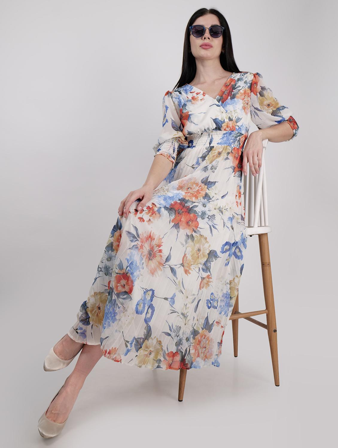 women overlap neck floral printed fit & flare dress - 21693334 - Standard Image - 4
