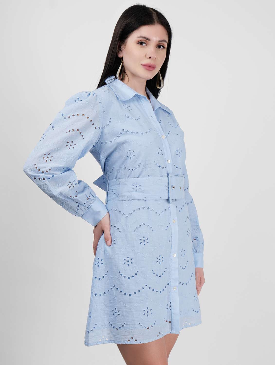women shirt collar solid a-line dress - 21693336 - Standard Image - 1