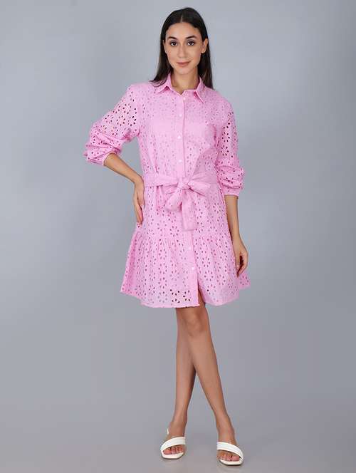 women shirt collar solid tiered dress - 21693338 -  Standard Image - 0