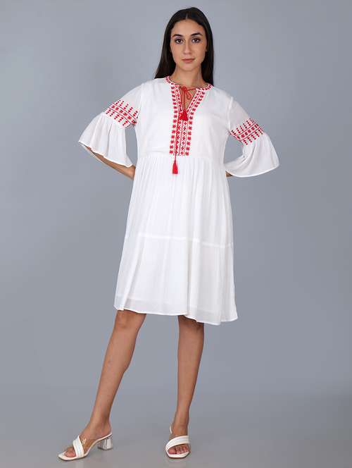 women bell sleeves embroidered tiered dress - 21693339 -  Standard Image - 0