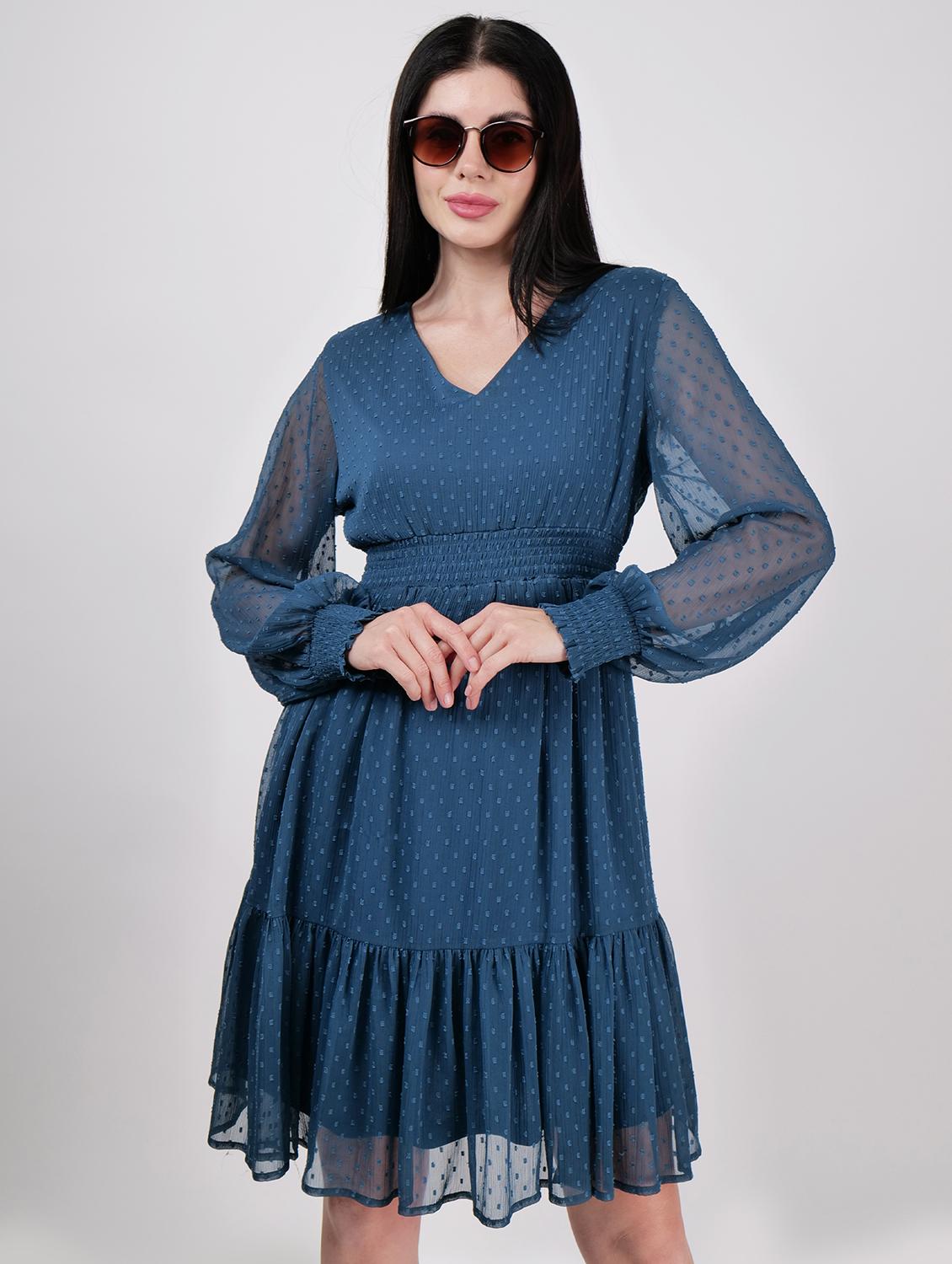 women v- neck solid tiered dress - 21693344 - Standard Image - 4