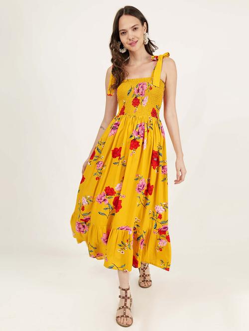 women tie-up neck floral printed tiered dress - 21693355 -  Standard Image - 0