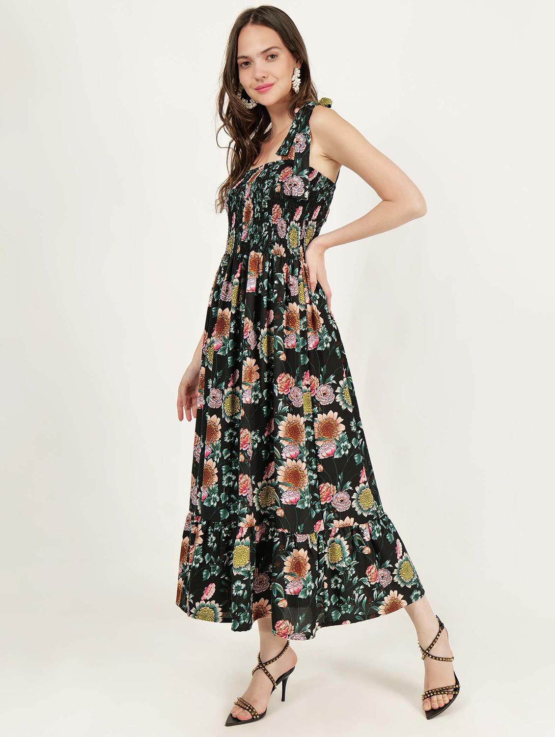women tie up neck floral printed tiered dress - 21693356 -  Standard Image - 1