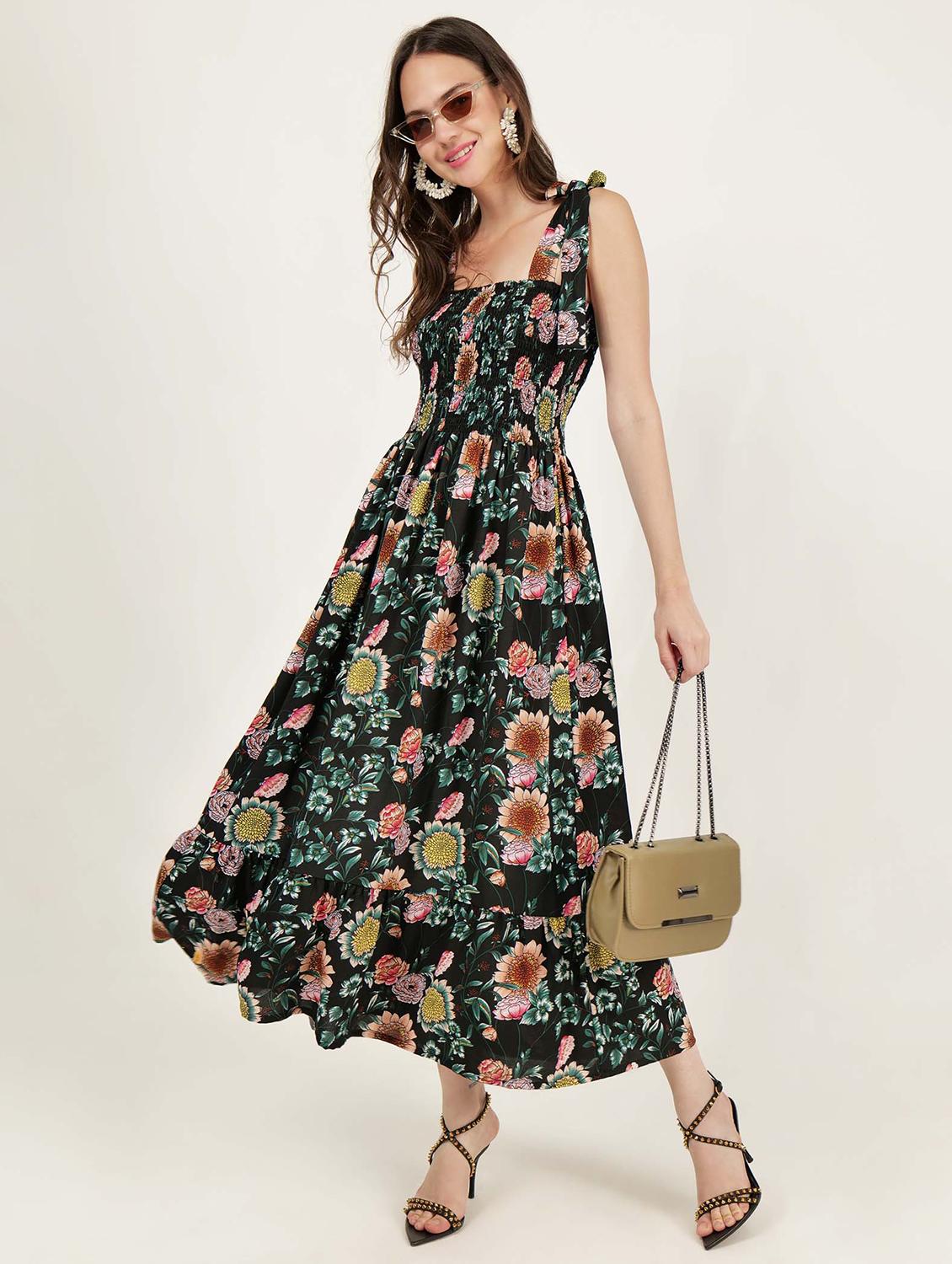 women tie up neck floral printed tiered dress - 21693356 - Standard Image - 4