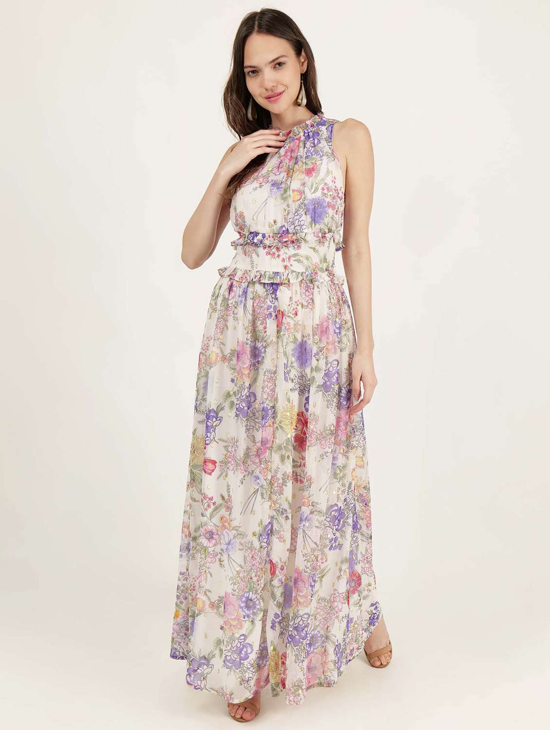 women halter neck floral printed a-line dress