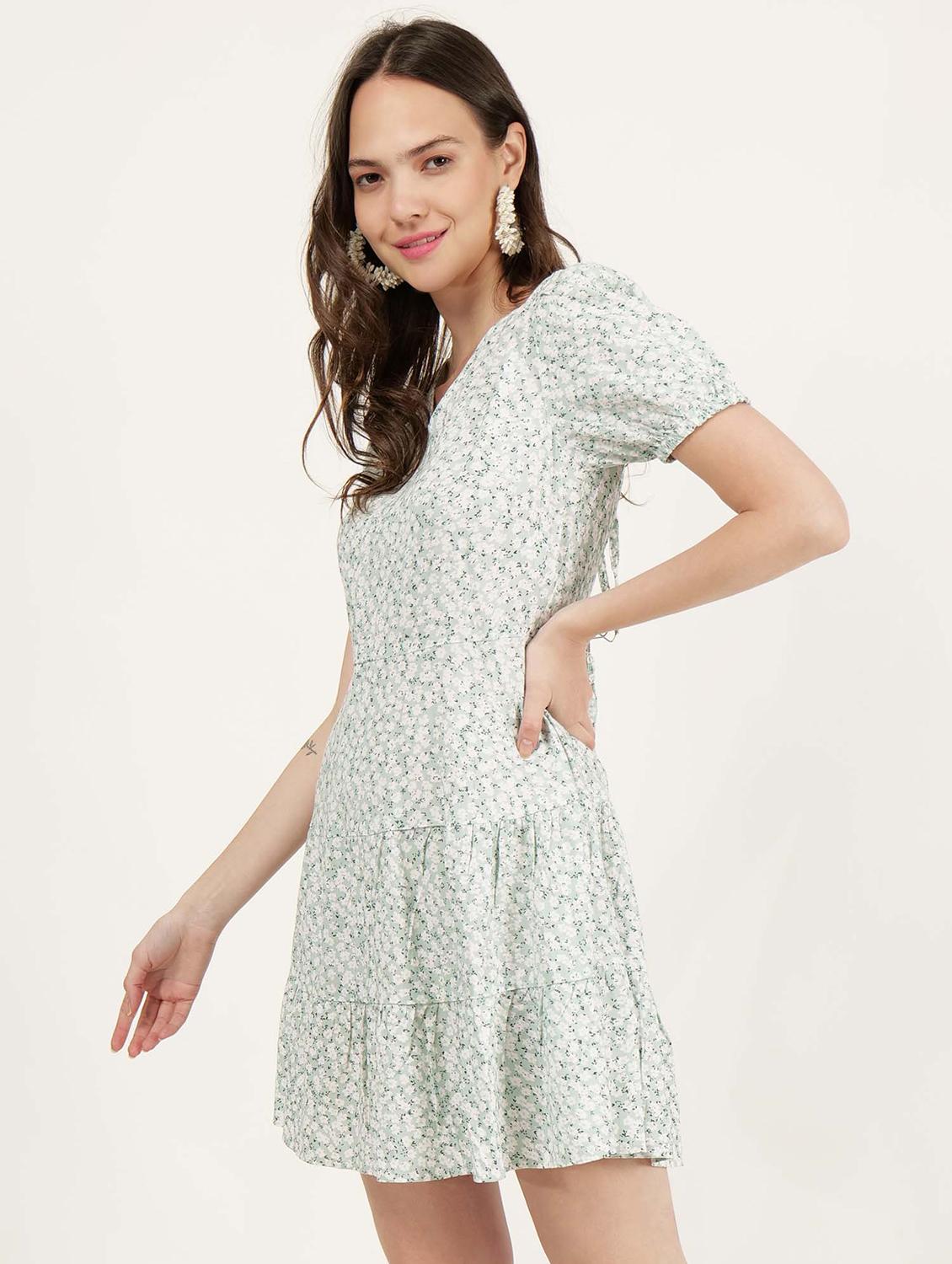 women v-neck floral printed tiered dress - 21693364 - Standard Image - 1