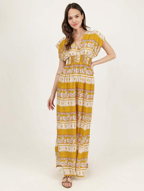women v-neck printed high slit dress - 21693365 -  Standard Image - 0