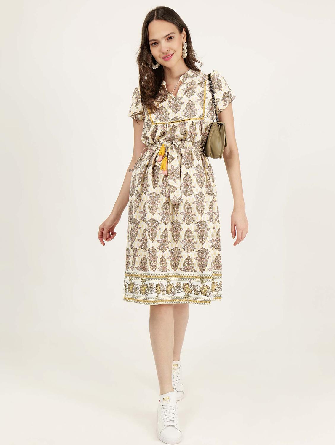 women printed short sleeve a-line ethnic dress - 21693372 - Standard Image - 4