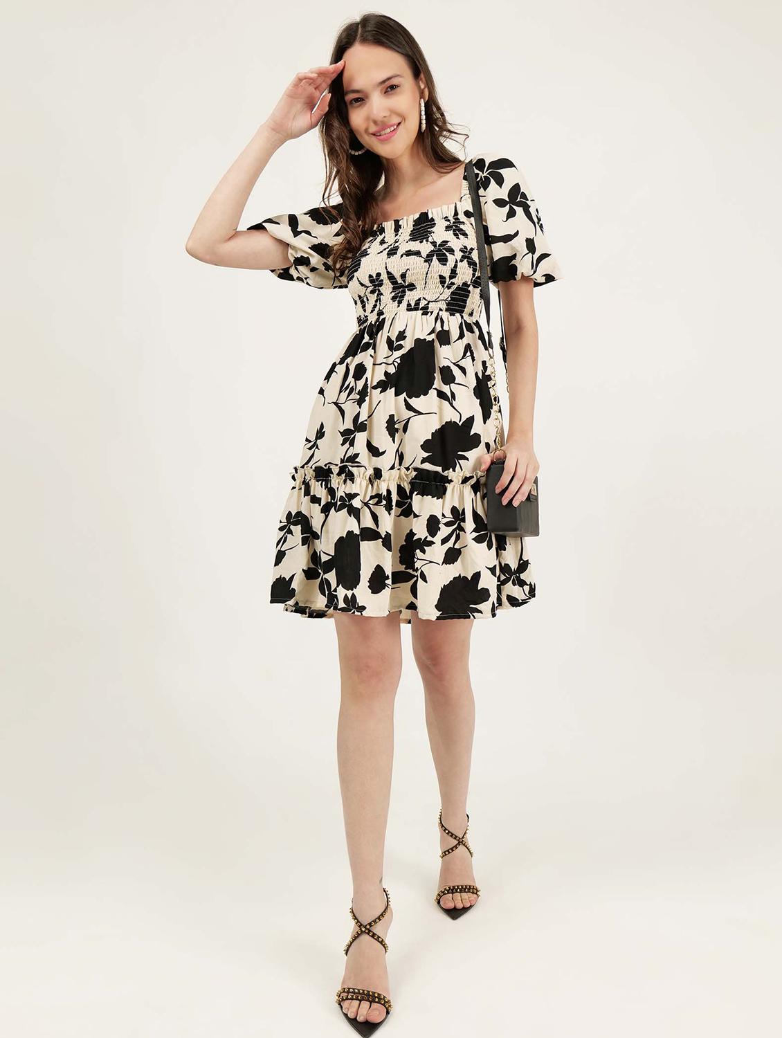 women floral printed puff sleeve fit & flare dress - 21693374 - Standard Image - 4