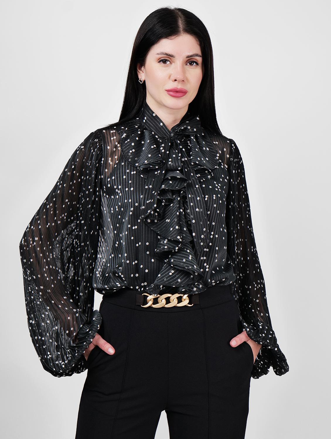 women polka dots printed tie-up neck top - 21693387 - Zoom Image - 0