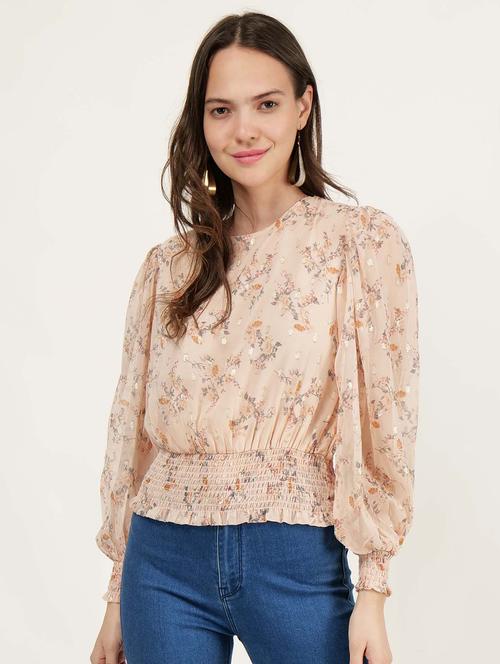 women florals printed puff sleeve top - 21693390 - Standard Image - 0