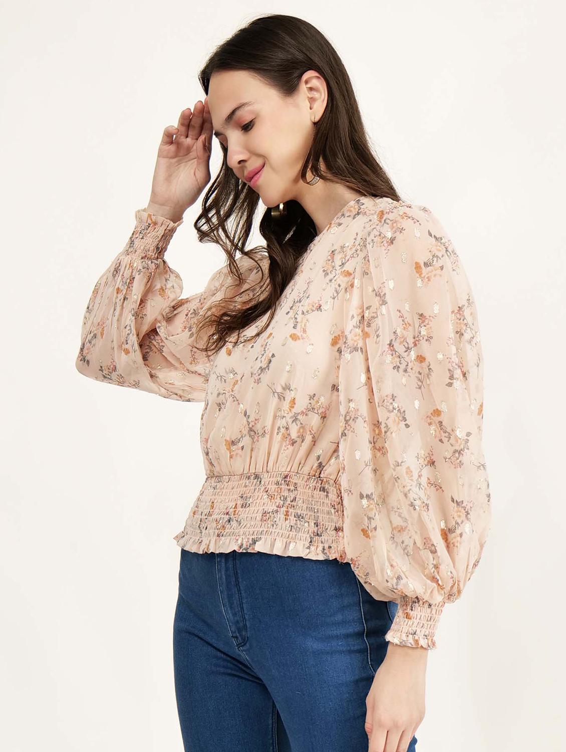 women florals printed puff sleeve top - 21693390 - Standard Image - 1
