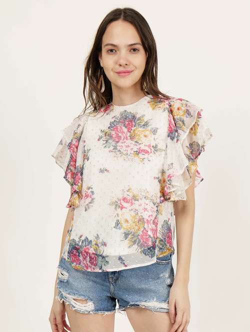 women white florals printed regular top - 21693391 -  Standard Image - 0