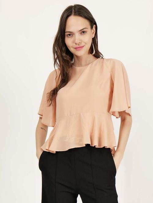 women peach solid round neck top - 21693397 -  Standard Image - 0