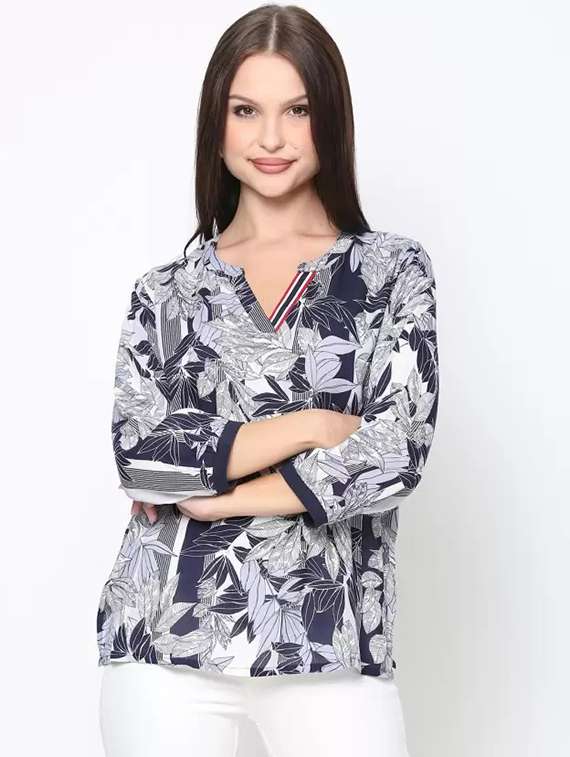 women tropical printed three quarter sleeve top