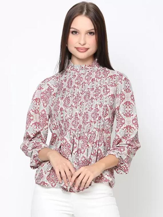 women paisley printed puff sleeve top - 21693405 - Zoom Image - 0