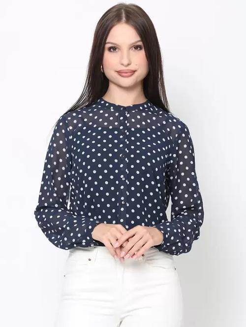 women polka dots printed long sleeve shirt top - 21693407 - Standard Image - 0