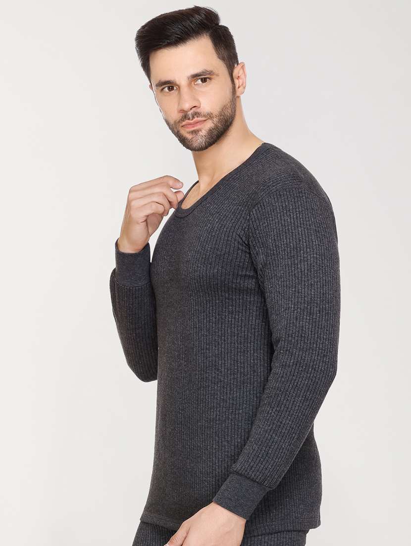 men solid full sleeve hermal top - 21693409 -  Standard Image - 1