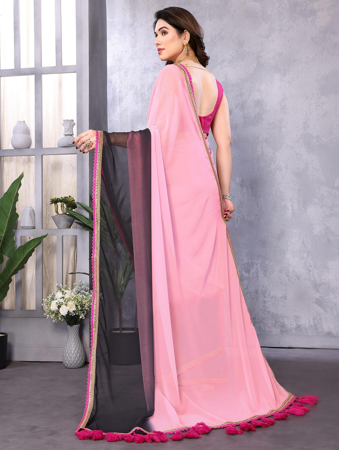 women pink ombre lace work saree with blouse - 21693476 - Standard Image - 1
