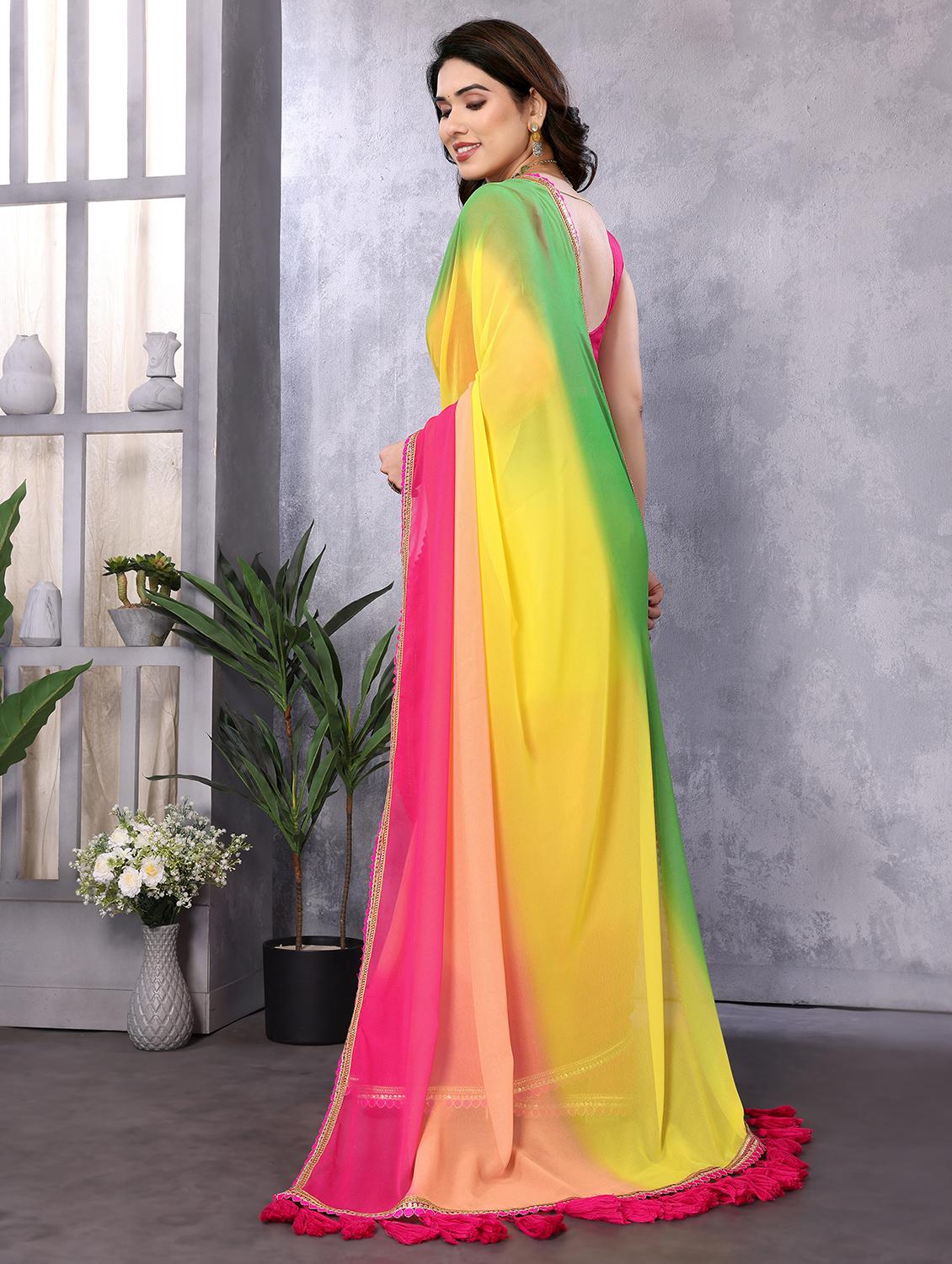 women multi color ombre lace work saree with blouse - 21693477 -  Standard Image - 1