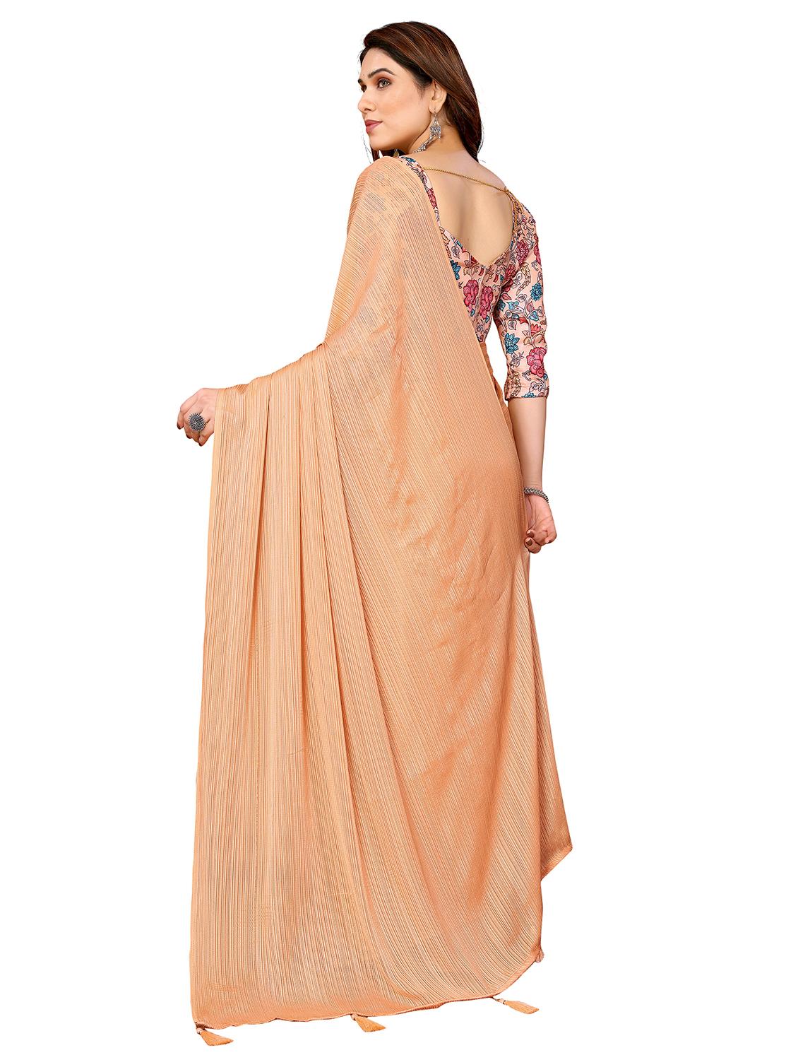women peach solid saree with blouse - 21693482 - Standard Image - 1
