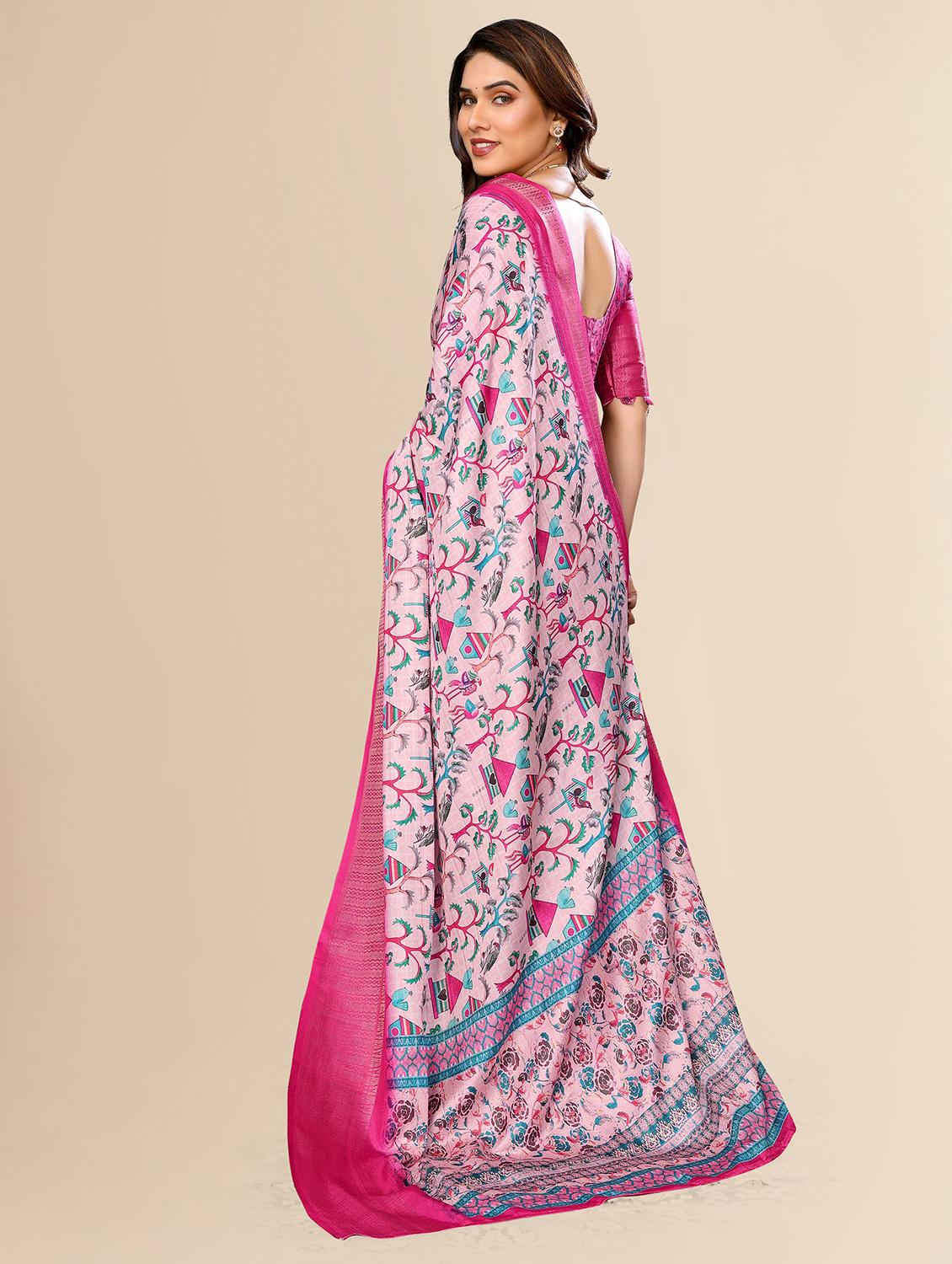women pink printed zari bordered saree with blouse - 21693491 - Standard Image - 1