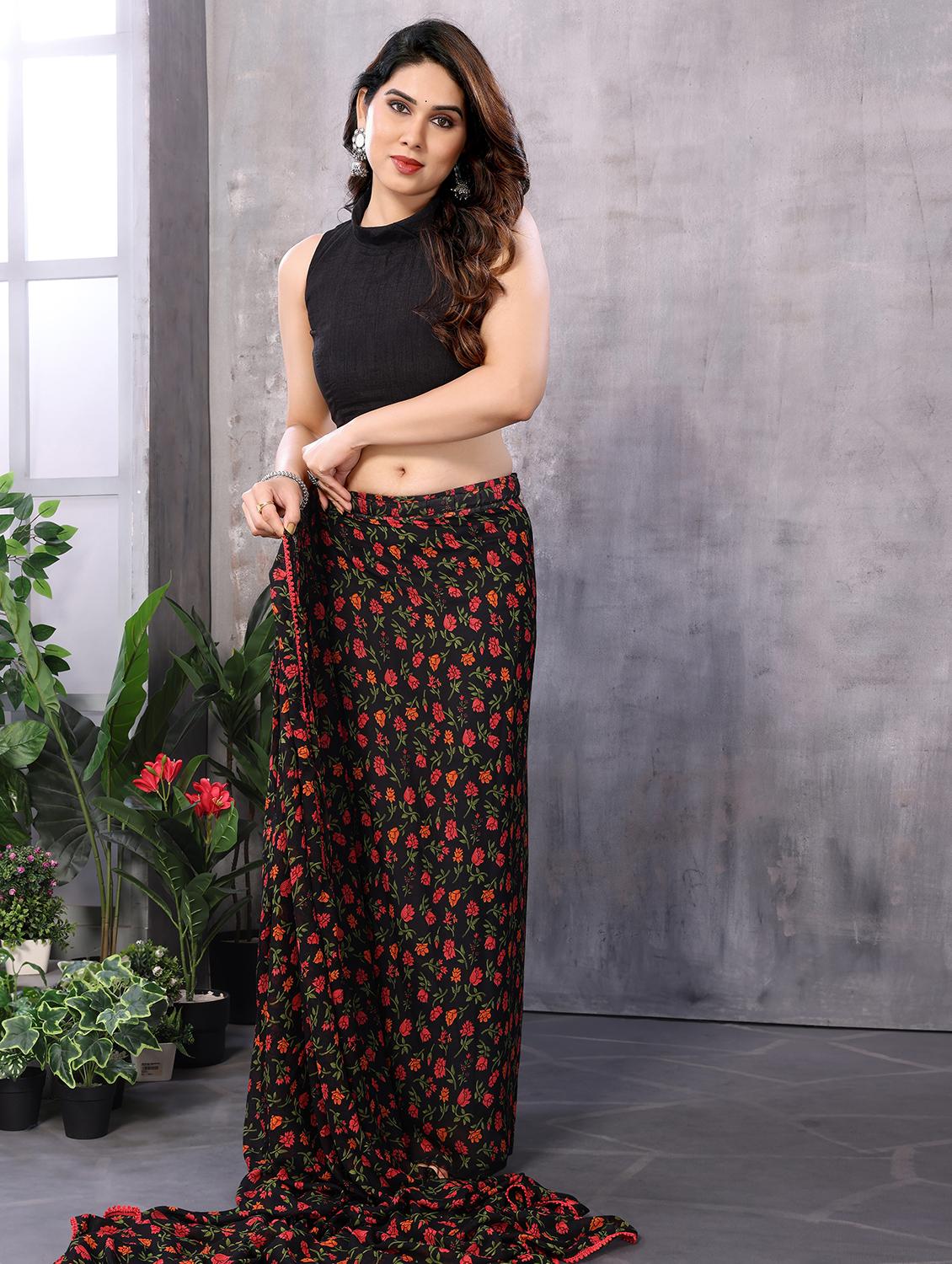 women floral printed ready to wear saree with blouse - 21693501 - Standard Image - 1