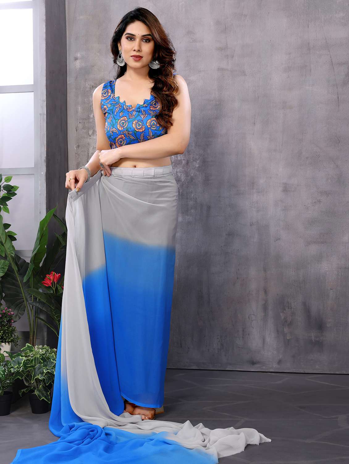 women ombre ready to wear saree with blouse - 21693506 -  Standard Image - 1