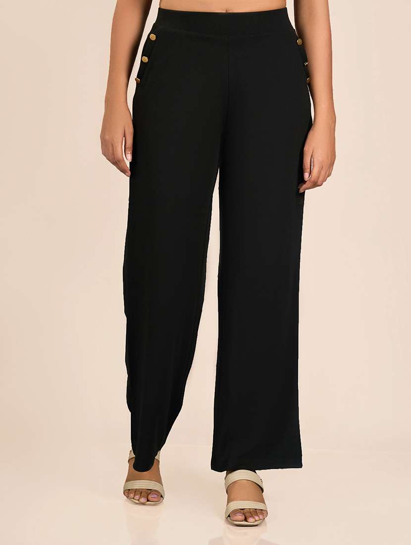 women solid wide leg trouser - 21693634 -  Standard Image - 1