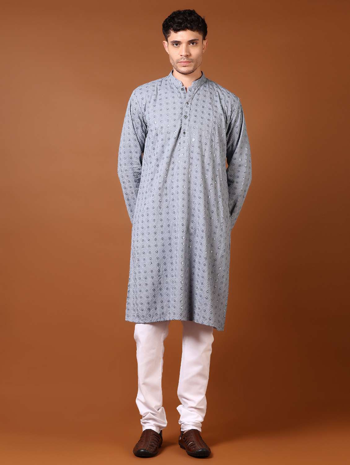 men embroidered long sleeves kurta & pyjama set - 21693682 -  Standard Image - 1