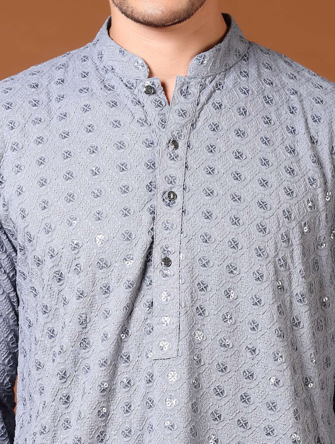 men embroidered long sleeves kurta & pyjama set - 21693682 -  Standard Image - 4