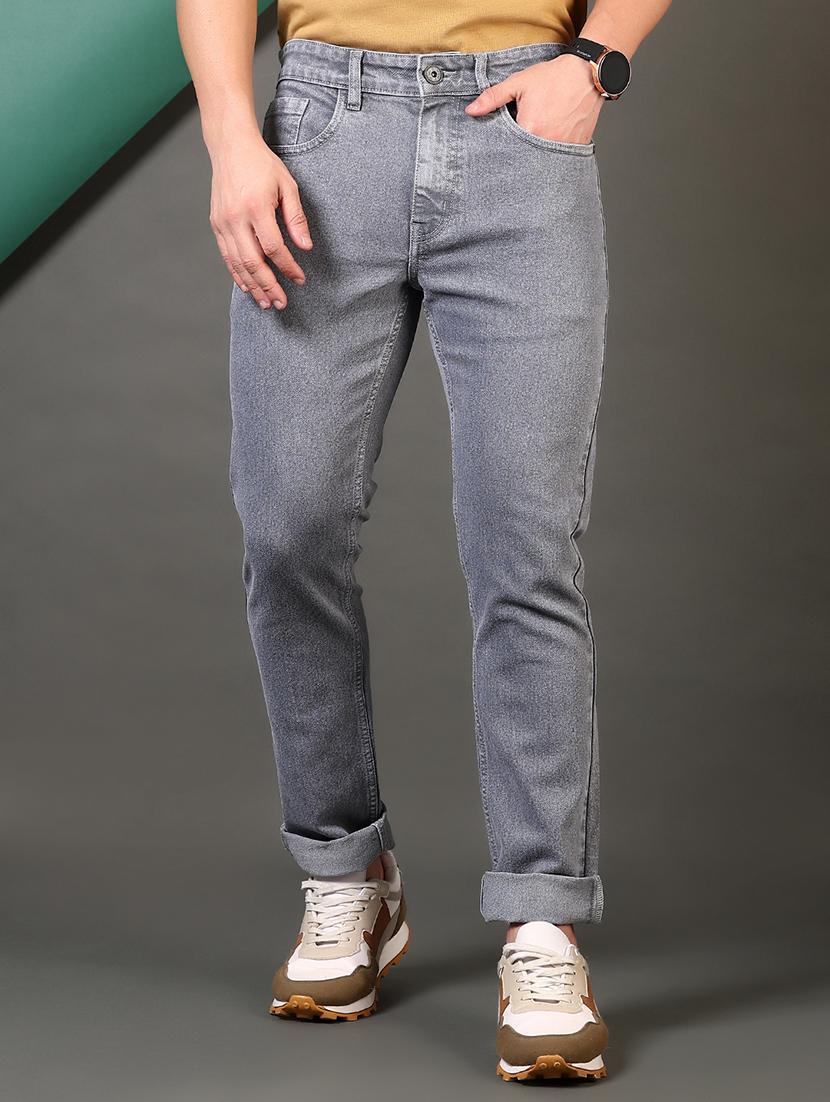 men grey mid rise slim fit denim jean