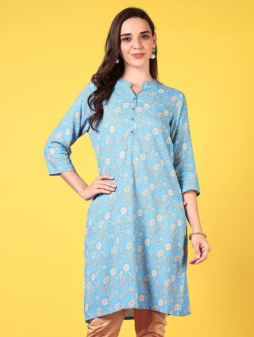 women mandarin neck floral printed straight kurta