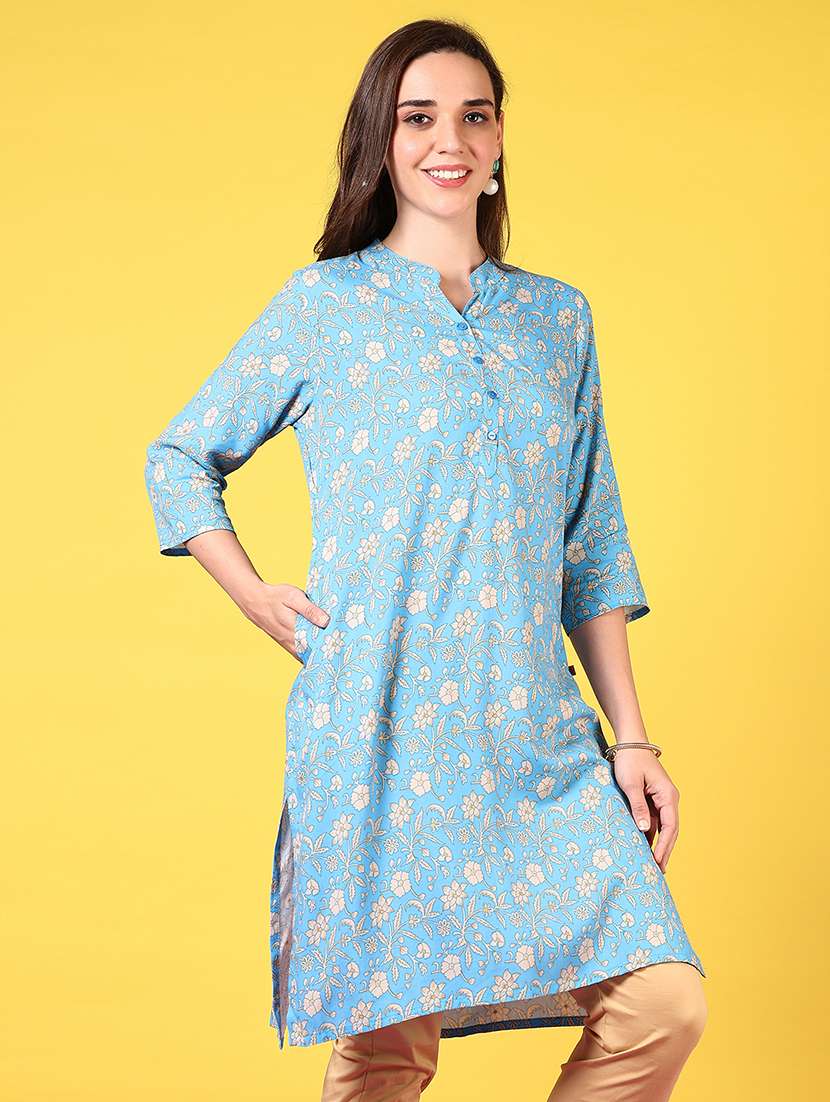 women mandarin neck floral printed straight kurta - 21693709 -  Standard Image - 1