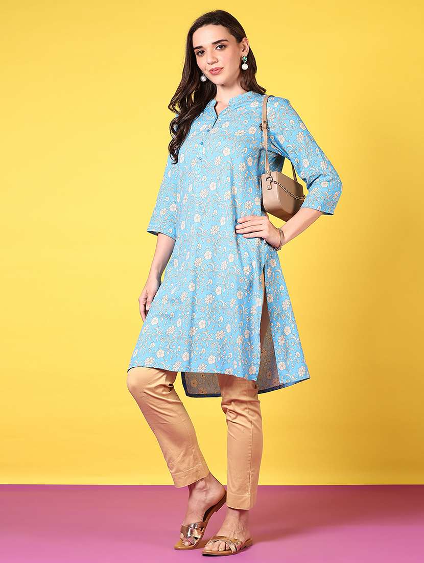 women mandarin neck floral printed straight kurta - 21693709 -  Standard Image - 4