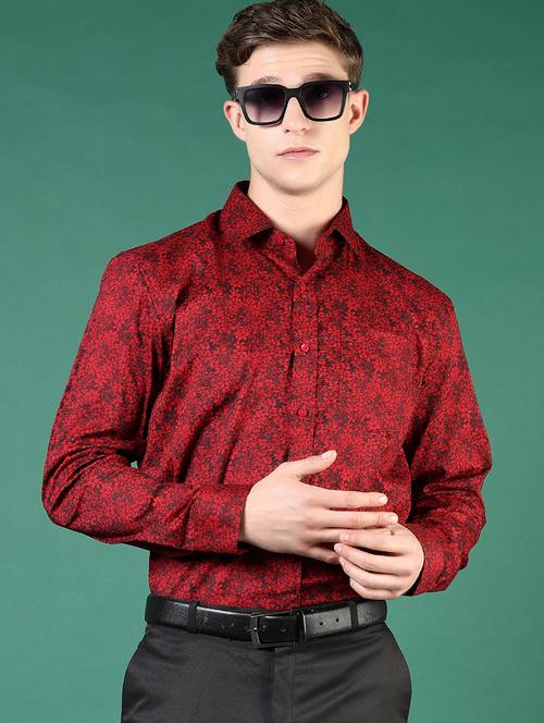 mem printed collared long sleeve casual shirt - 21693725 - Standard Image - 0