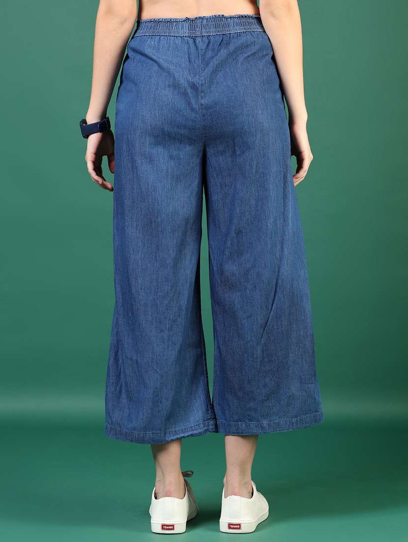 women blue solid mid rise denim trouser - 21693752 - Standard Image - 4
