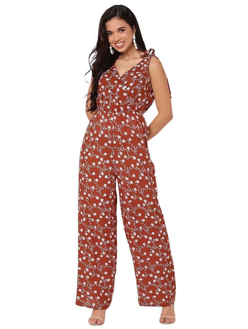 women floral printed v neck full leg jumpsuit - 21693977 -  Standard Image - 1