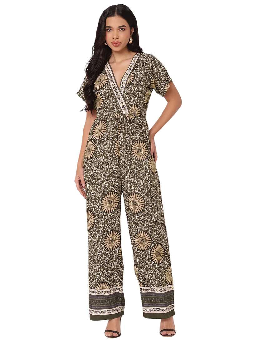 women floral printed v neck full leg jumpsuit - 21693979 -  Standard Image - 1